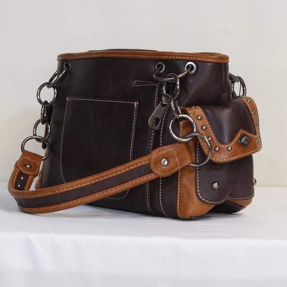 Montana West Concealed Carry Brown Aztek Western Tooled Leather Purse NWT - Picture 3 of 9